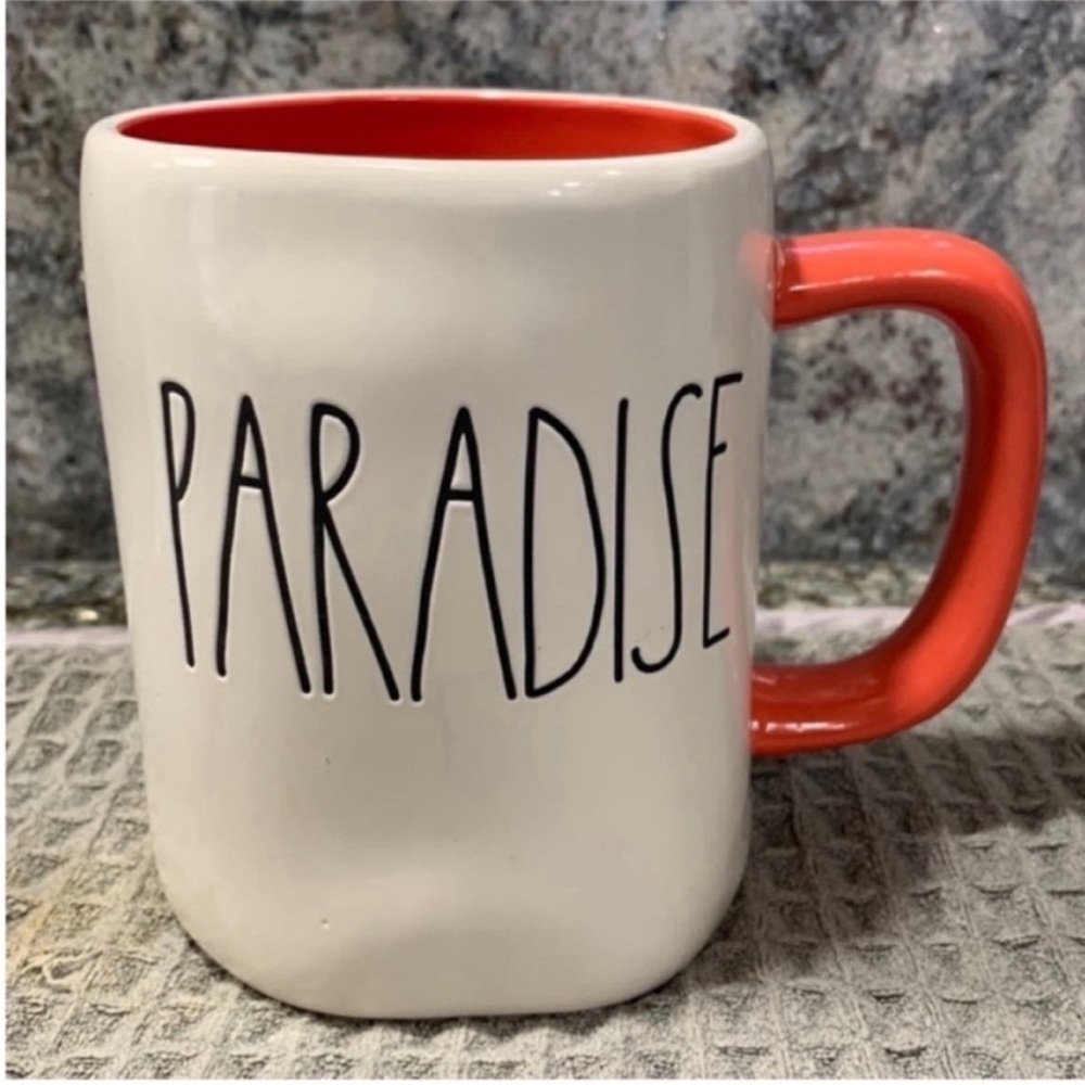NWT Rae Dunn “PARADISE” 16 oz Mug Red Interior & Handle